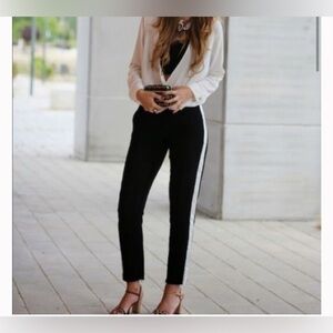 VINCE Strapping Trousers Black Low Rise Pants White Racer Stripe Size 0